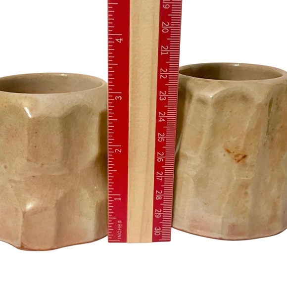 Studio Pottery Signed Coffee Mugs Glossy Glaze Light Brown Textured MCM - Picture 8 of 11